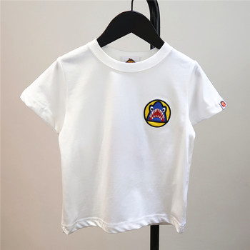 2024 summer boys pure cotton trendy brand shark short-sleeved T-shirt baby embroidered versatility half-sleeved vest ເທິງເດັກນ້ອຍ