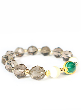 安伯曼钻石切面茶晶CHECHE孔雀石桶珠弹力绳手串10-11mm