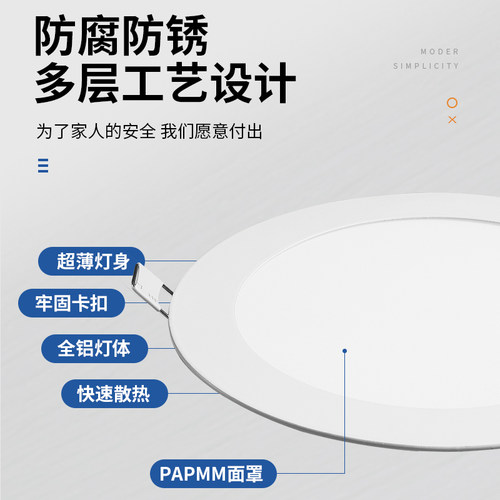 超薄LED筒灯嵌入式射灯75mm开孔面板灯圆形洞灯天花灯格栅灯孔灯 - 图1