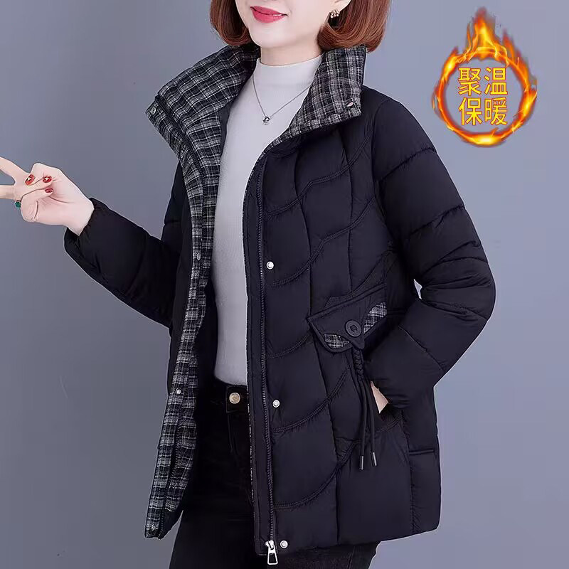 2025冬新款格子立领棉袄大码加厚宽松妈妈棉服外套修身羽绒棉衣女,淘宝优惠券,粉丝福利购,淘宝优惠卷