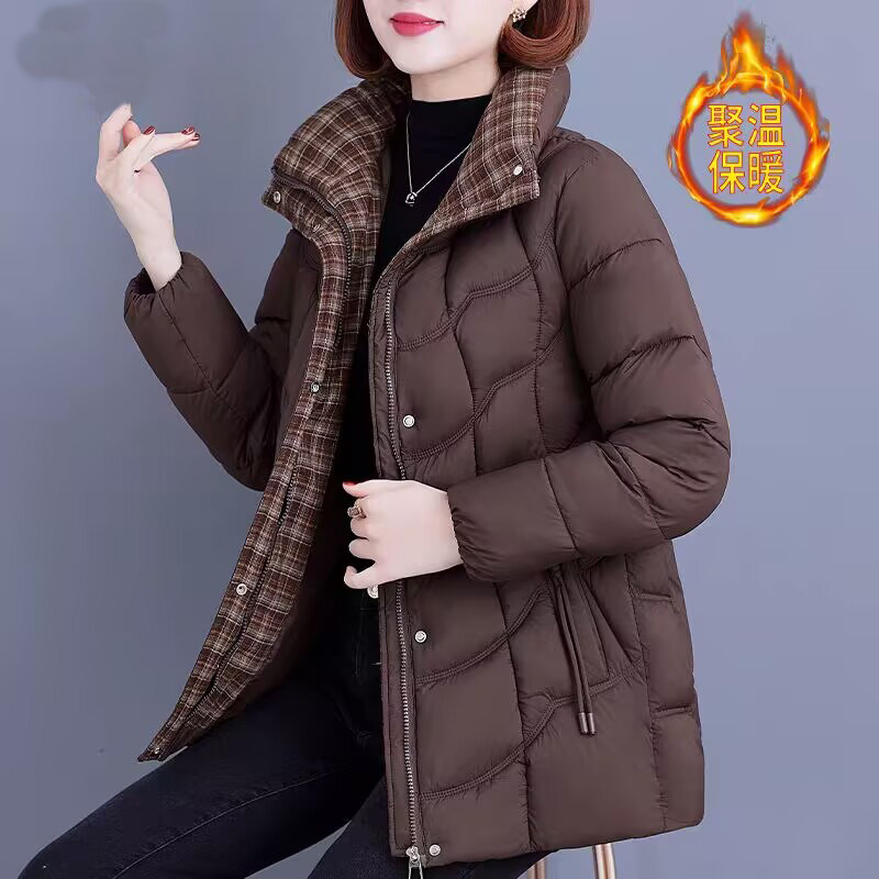 2025冬新款格子立领棉袄大码加厚宽松妈妈棉服外套修身羽绒棉衣女,淘宝优惠券,粉丝福利购,淘宝优惠卷