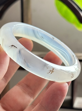 云臻阁天然海洋玉髓草花飘花绽放花朵闪丝意境白冰冰透马料手镯58