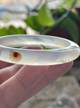 云臻阁天然海洋玉髓草花大花小草水墨太阳花景观清新玛瑙手镯58口