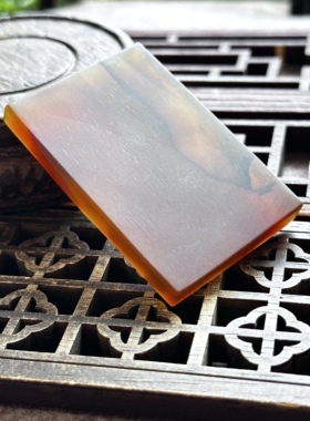 天然巴西水墨红黄玛瑙冰透雕刻磨砂菩萨方牌吊坠挂件