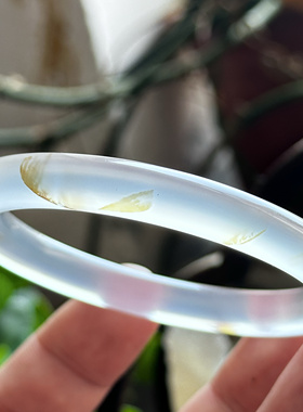 天然马料海洋玉髓高冰白冰草花清新小草黄金叶冰料圆条玛瑙手镯57