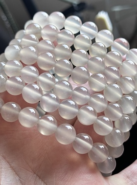 天然马料海洋玉髓高冰白冰玛瑙珠子手串单圈手链冰料10mm