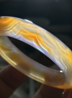 天然高冰缠丝七彩极光彩虹光虹膜玛瑙手镯俏色冰底飘逸多彩纹理55