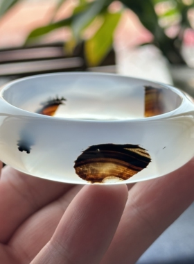 云臻阁天然海洋玉髓草花象形山景云海小草意境玛瑙手镯54口径
