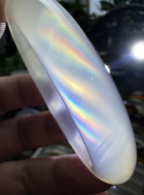 天然马料海洋玉髓高冰白冰俏色七彩彩虹光虹膜玛瑙手镯极光大彩53