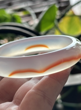 天然马料海洋玉髓高冰白冰俏色红玛瑙云层山景一线鱼鳞纹手镯59口