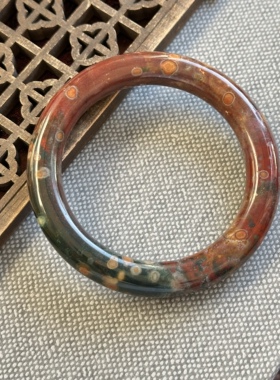 天然马料海洋碧玉七彩水墨油画景观玛瑙圆条手镯58口径