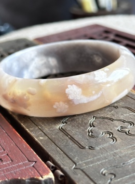 天然马料海洋玉髓罕见水墨粉渐变樱花玛瑙手镯绽放花朵飘花景观61