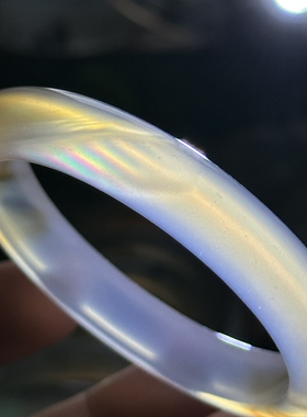 天然马料白冰俏色白云红韵冰透七彩极光炫彩彩虹光虹膜玛瑙手镯58