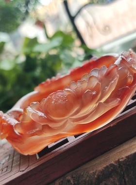 云臻阁天然巴西红玛瑙雕刻梅花牡丹油润立体树景景观手镯56口径