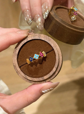 S925纯银彩色四叶花项链女多巴胺四叶草戒指轻奢小众耳钉首饰