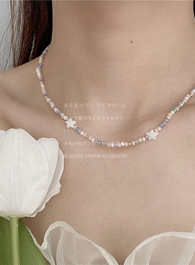 韩国新款仙女森女系串珠项链甜美可爱少女风五角星锁骨链百搭项饰