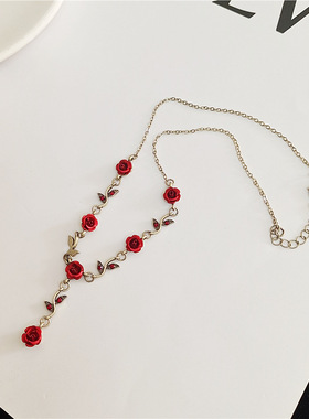 复古少女森系超仙玫瑰花朵手链温柔少女感气质百搭项链耳环套装