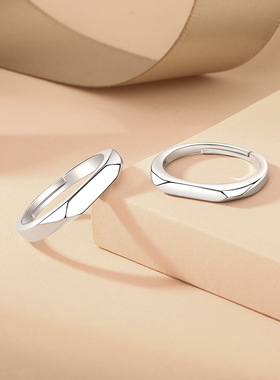 s925纯银你的名字素圈光面情侣戒指ins风日韩轻奢高级感个性对戒
