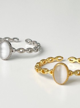 实拍925纯银猫眼石戒指女ins风小众设计简约高级感开口食指戒