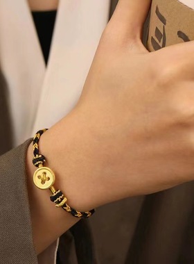 纽扣手链男女本命年黑金线手工编织沙金扭转乾坤手绳情侣礼物腕饰