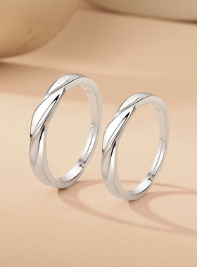 莫比乌斯环纯银925情侣戒指男女款简约时尚款轻奢ins风可调节对戒