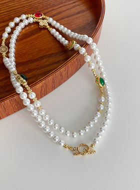 新中式复古长款珍珠玛瑙项链葫芦时尚小众独特毛衣链青岛外贸