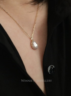 夏天新宠是她925纯银镀k金轻奢复古氛围感水滴锆钻吊坠敲闪美晕