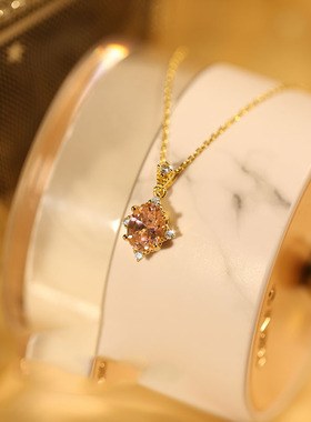 法式轻奢高级感项链925纯银芙蓉石项链女宫廷粉宝石吊坠锁骨链