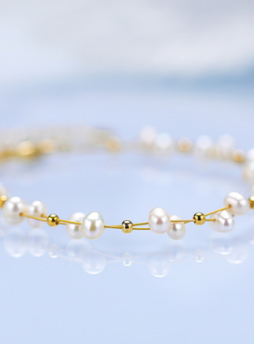 天然淡水珍珠手链女时尚轻奢手饰简约个性设计风礼物钢丝新款