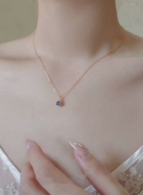 S925纯银镀14K金镶嵌紫罗兰锆石项链女 三角形吊坠锁骨链工厂