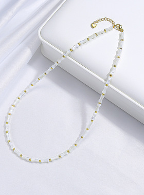 天然海贝项链郁金香竹节圆珠饰品女颈链串珠小清新跨境ins风