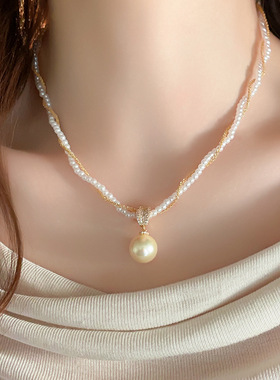 法式复古金色双层缠绕珍珠项链女款2025新款配饰轻奢高级感锁骨链