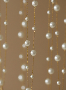 XL512 鲸雨饰品 人鱼气泡珠双圈满天星珍珠锁骨链短款项链 钛钢