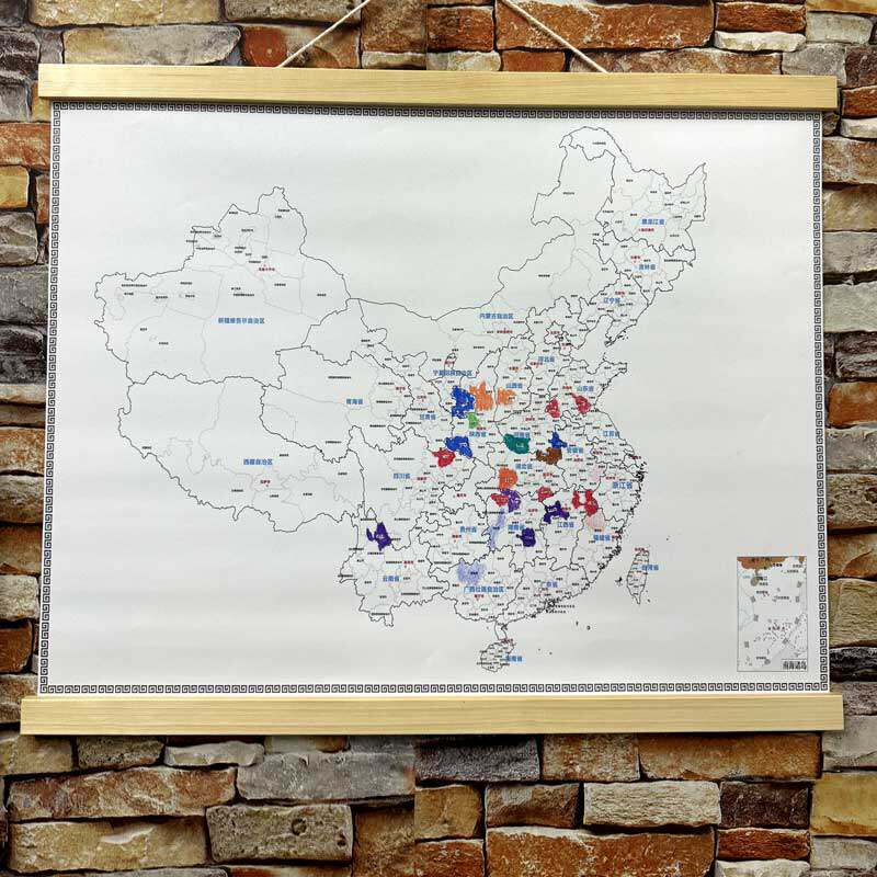 全新旅游打卡中国手绘地图地级市区分涂色填色旅行标记足迹记录