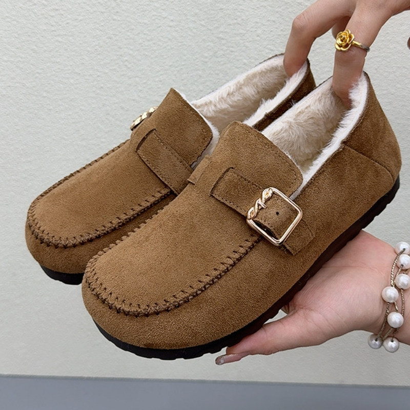 冬季加绒乐福鞋女新款加厚保暖毛毛鞋一脚蹬防滑妈妈鞋百搭豆豆鞋,淘宝优惠券,粉丝福利购,淘宝优惠卷