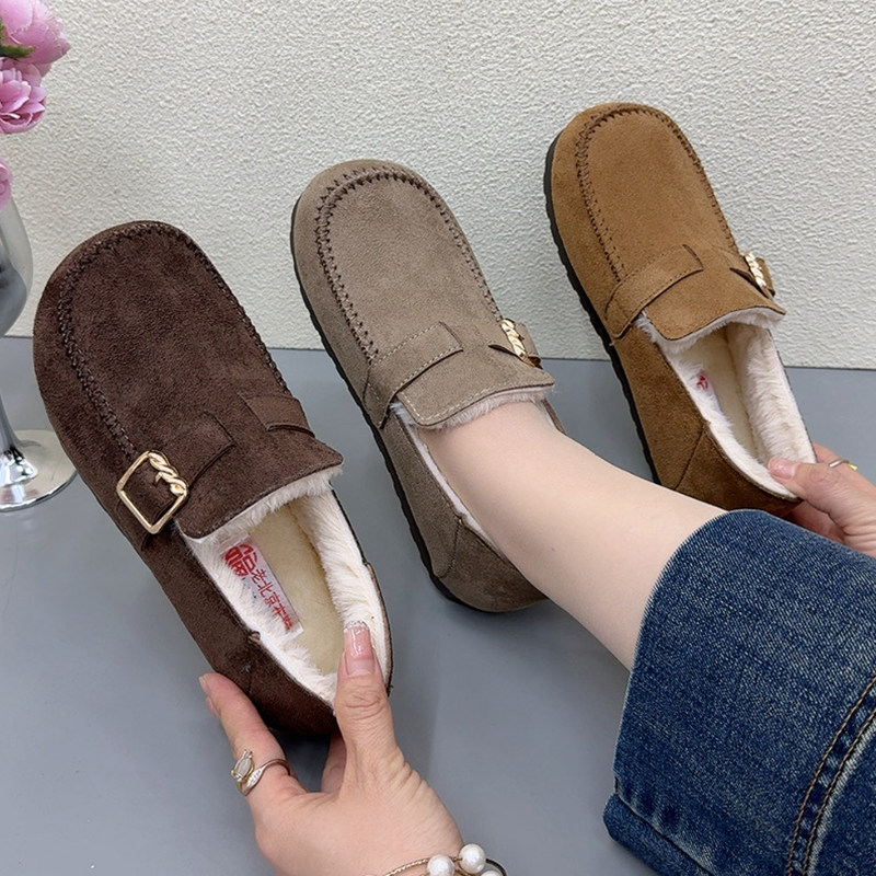 冬季加绒乐福鞋女新款加厚保暖毛毛鞋一脚蹬防滑妈妈鞋百搭豆豆鞋,淘宝优惠券,粉丝福利购,淘宝优惠卷