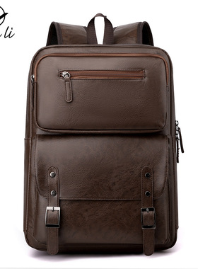 Men's Casual Backpack Business Travel Laptop Bag PU Large Ca