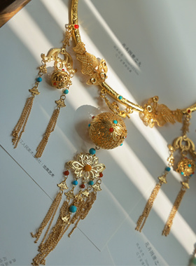 【琳琅】香囊铜镀真金淡水珍珠璎珞项圈 碧玉镀彩贝珠 云中梦长歌