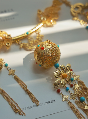 【琳琅】香囊铜镀真金淡水珍珠璎珞项圈 碧玉镀彩贝珠 云中梦长歌