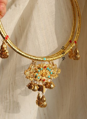 小福禄项圈原创南红铜镀真金