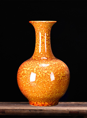 景德镇陶瓷花瓶中国红色水珠釉赏瓶插花中式客厅家居装饰品摆件