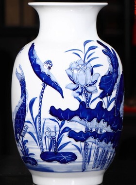 景德镇中式陶瓷器仿古青花瓷花瓶插花家居饰品客厅酒柜工艺小摆件