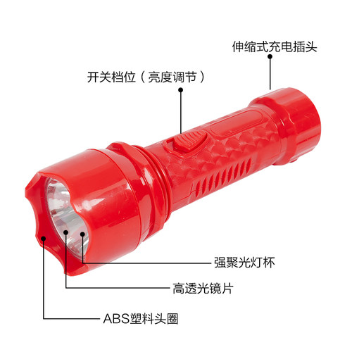强光家用可充电LED红色手电筒超亮喜庆结婚入宅便携式户外照明灯 - 图2