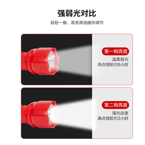 强光家用可充电LED红色手电筒超亮喜庆结婚入宅便携式户外照明灯 - 图1