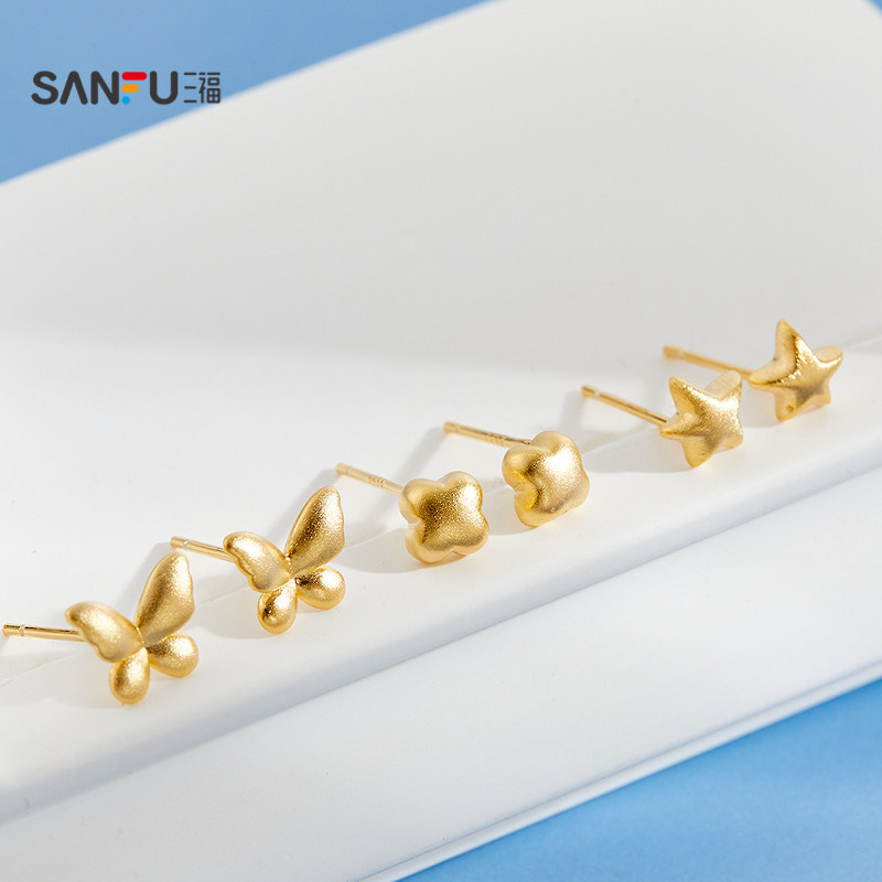 三福925银基础金色豆耳钉一对 简约时尚休闲首饰配饰耳环851796,淘宝优惠券,粉丝福利购,淘宝优惠卷