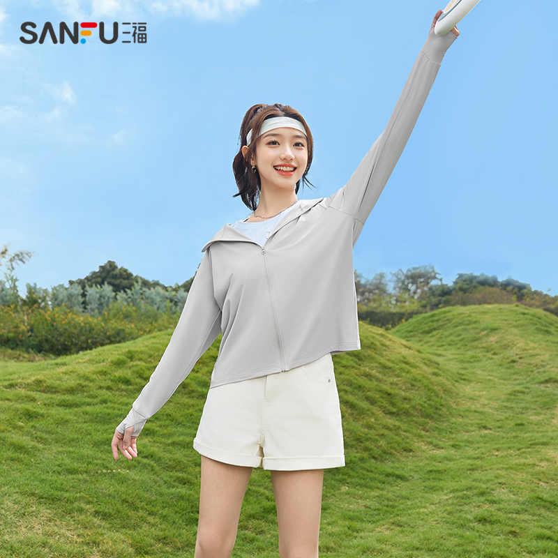 三福防晒衣外套2024夏季防紫外线连帽指洞轻薄款防晒服女装483512_三福官方店_女装/女士精品-第4张图片-提都小院
