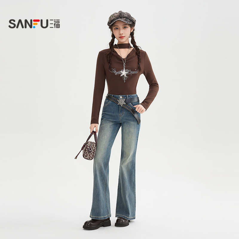 三福牛仔裤2026春季复古喇叭裤脚时尚休闲长裤裤子女装515782,淘宝优惠券,粉丝福利购,淘宝优惠卷