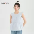 三福短衬衫2026夏季小飞袖圆领短款宽松休闲上衣女装523520523520 图片 4