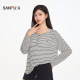 Sanfu summer button striped blouse single casual lazy loose ເສື້ອຍືດແຂນຍາວ 514862