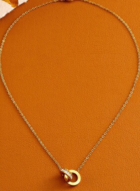 钛钢不掉色罗马数字双环项链女金色吊坠轻奢锁骨链简约网红同款潮